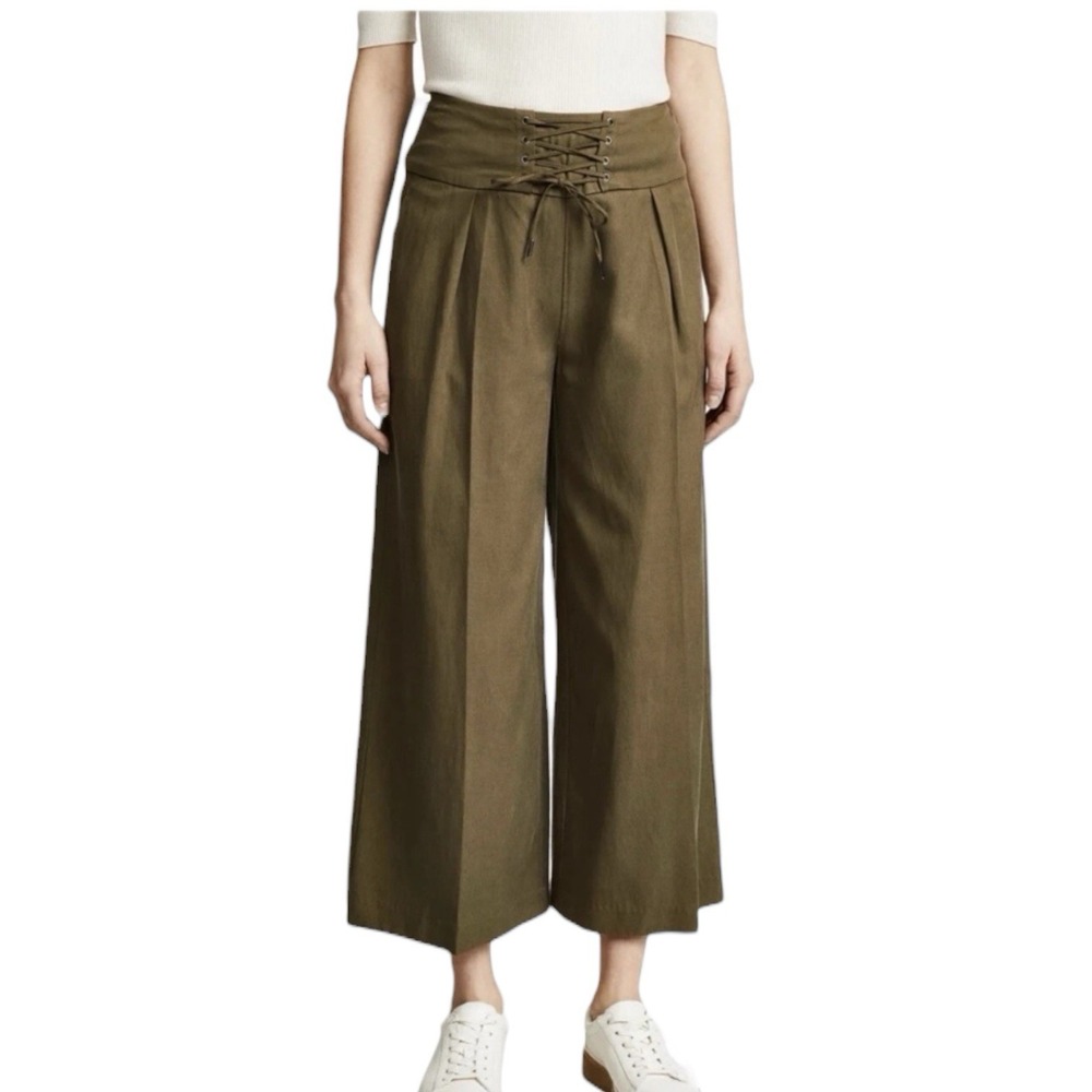 PAIGE Charisma Wide Leg Crop Pants sz XS Green Lace Up Boho Coastal Resortwear